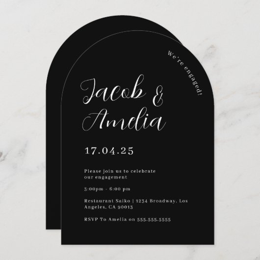 Arch Modern Black Engagement Party Einladung (Vorne/Hinten)