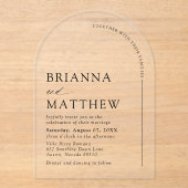 Arch Modern Black & White Minimalistisch Wedding Acryleinladungen (Vorderseite)