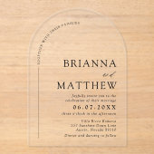 Arch Modern Black & White Minimalistisch Wedding Acryleinladungen (Vorderseite)