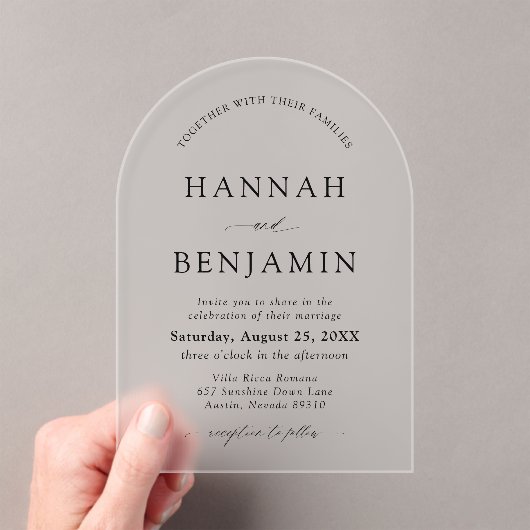 Arch Modern Black & White Minimalistisch Wedding Acryleinladungen (Insitu (Handheld))