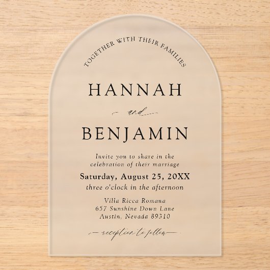 Arch Modern Black & White Minimalistisch Wedding Acryleinladungen (Vorderseite)