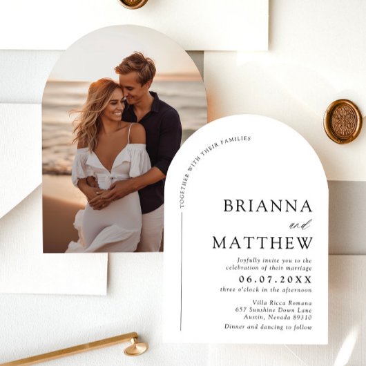 Arch Modern Black & White Minimalistisch Wedding Einladung