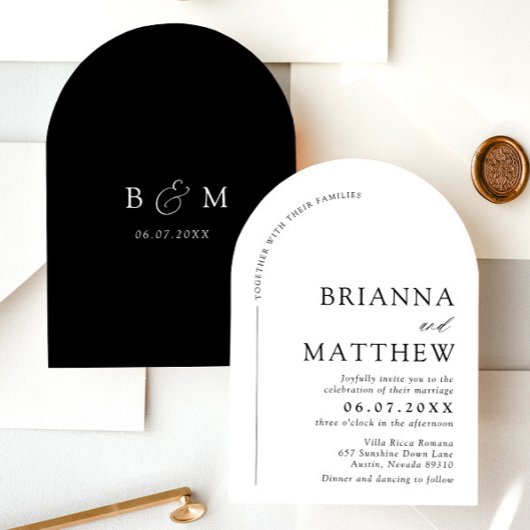 Arch Modern Black & White Minimalistisch Wedding Einladung