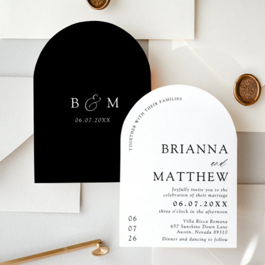 Arch Modern Black & White Minimalistisch Wedding Einladung