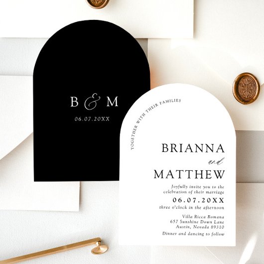 Arch Modern Black & White Minimalistisch Wedding Einladung