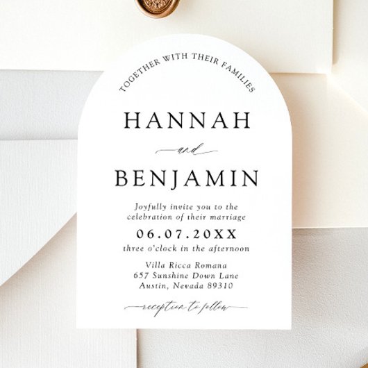 Arch Modern Black & White Minimalistisch Wedding Einladung