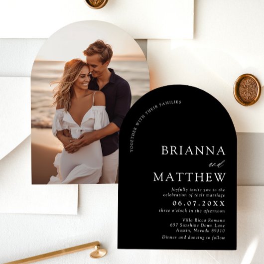 Arch Modern Black & White Minimalistisch Wedding Einladung