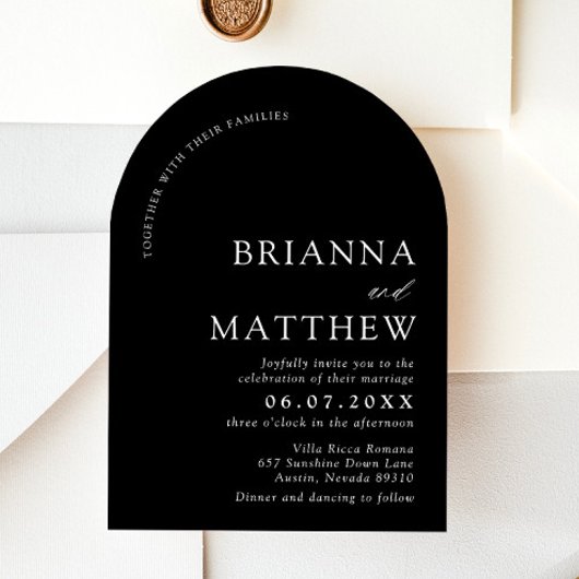 Arch Modern Black & White Minimalistisch Wedding Einladung