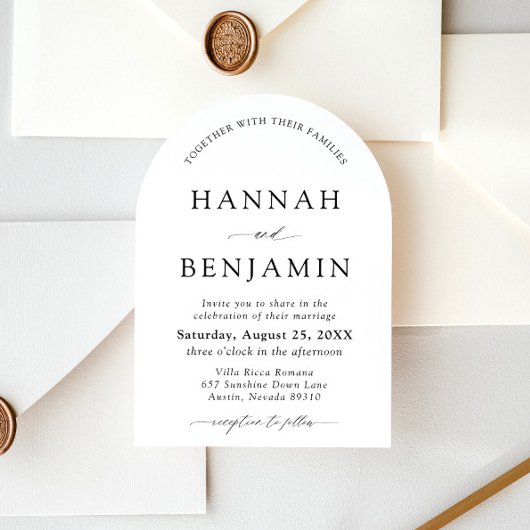 Arch Modern Black & White Minimalistisch Wedding Einladung