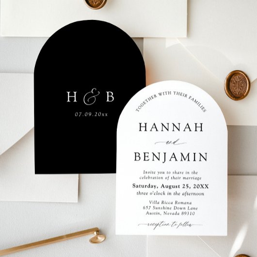 Arch Modern Black & White Minimalistisch Wedding Einladung