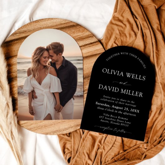 Arch Modern Black & White Minimalistisch Wedding Einladung