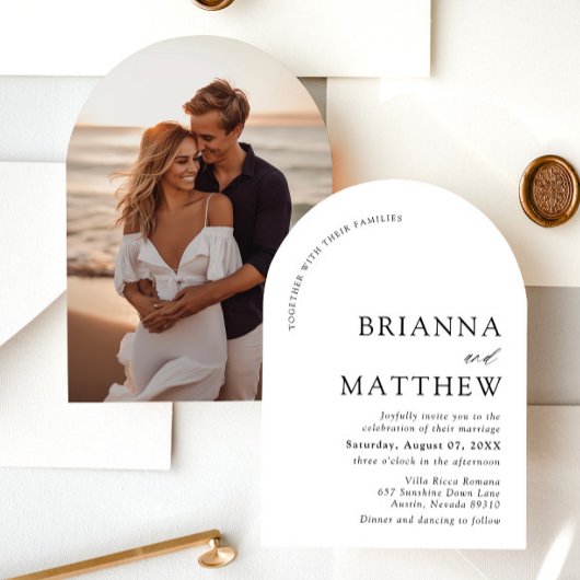 Arch Modern Black & White Minimalistisch Wedding Einladung