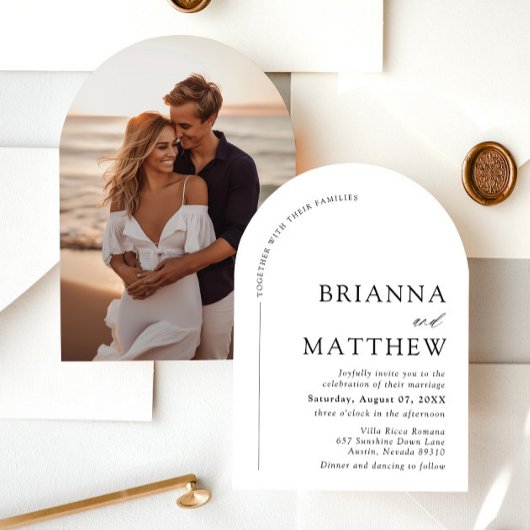 Arch Modern Black & White Minimalistisch Wedding Einladung