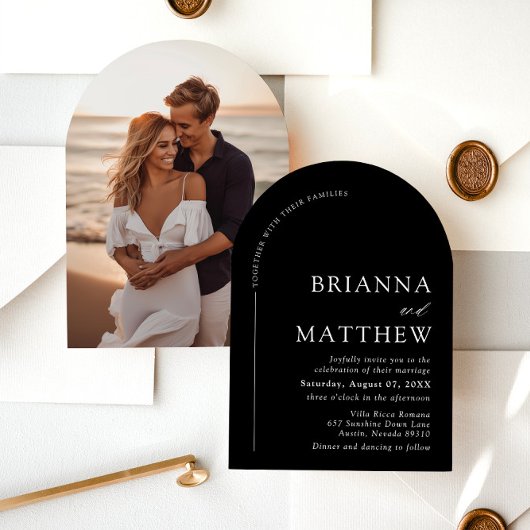 Arch Modern Black & White Minimalistisch Wedding Einladung