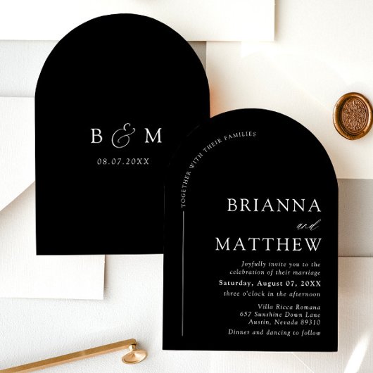 Arch Modern Black & White Minimalistisch Wedding Einladung