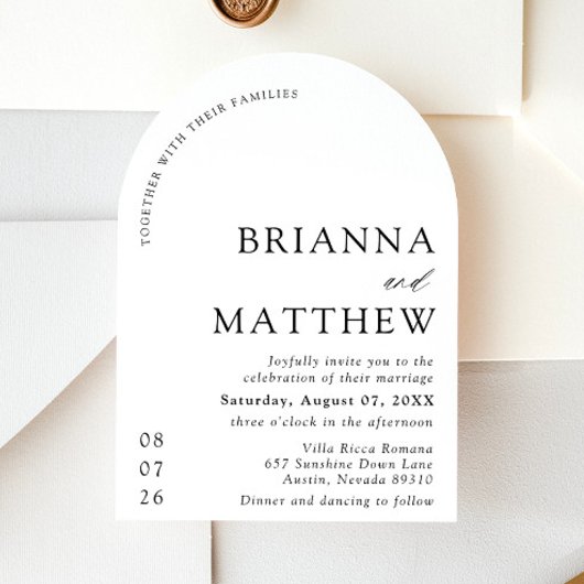 Arch Modern Black & White Minimalistisch Wedding Einladung