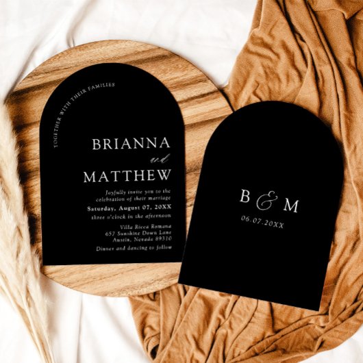 Arch Modern Black & White Minimalistisch Wedding Einladung