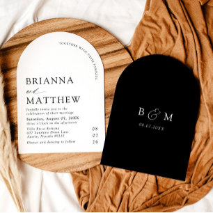 Arch Modern Black & White Minimalistisch Wedding Einladung