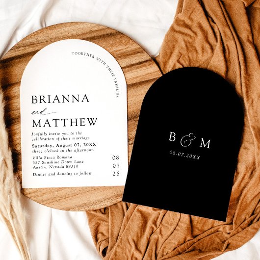 Arch Modern Black & White Minimalistisch Wedding Einladung