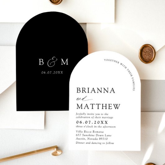 Arch Modern Black & White Minimalistisch Wedding Einladung