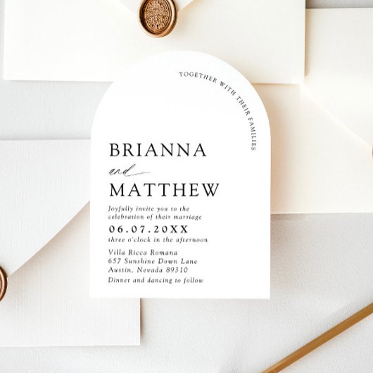 Arch Modern Black & White Minimalistisch Wedding Einladung
