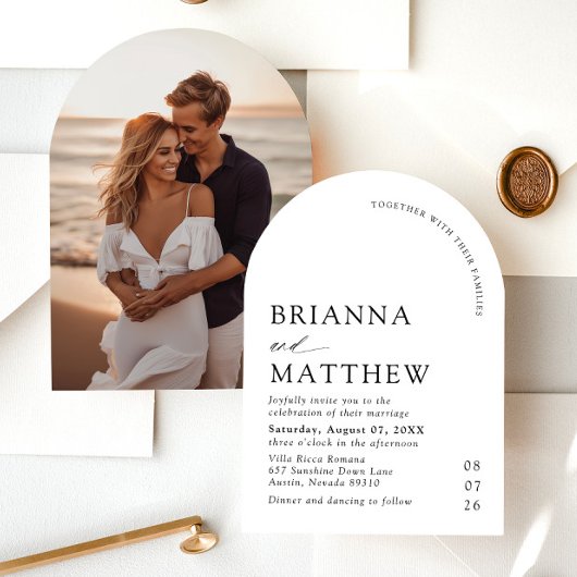 Arch Modern Black & White Minimalistisch Wedding Einladung