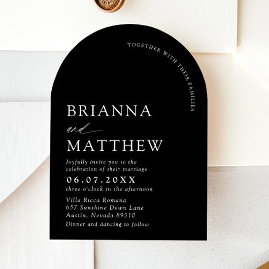 Arch Modern Black & White Minimalistisch Wedding Einladung