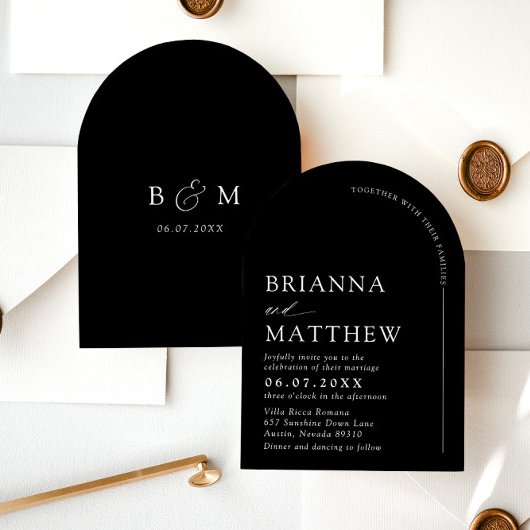 Arch Modern Black & White Minimalistisch Wedding Einladung