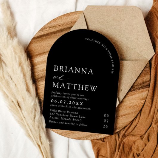 Arch Modern Black & White Minimalistisch Wedding Einladung