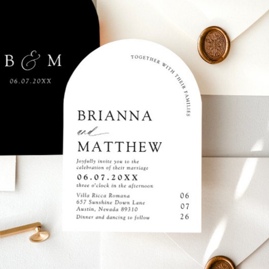 Arch Modern Black & White Minimalistisch Wedding Einladung