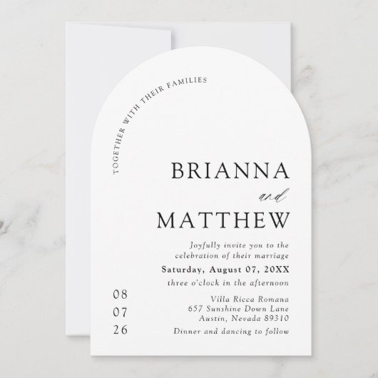 Arch Modern Black & White Minimalistisch Wedding Einladung (Vorderseite)