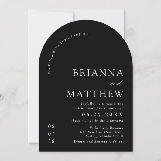 Arch Modern Black & White Minimalistisch Wedding Einladung (Vorderseite)