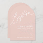 Arch Modern Dusty Pink Cross Baby Girl Taufe Einladung