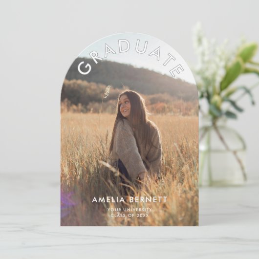 Arch Modern Foto Graduation Party Einladung (Stehend Vorderseite)