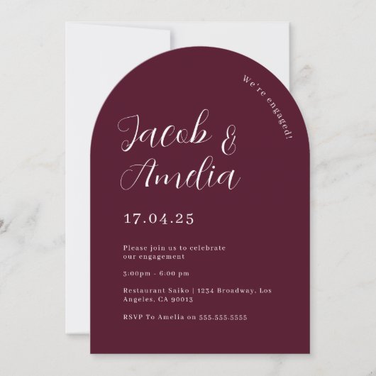 Arch Modern Plum Engagement Party Einladung (Vorderseite)