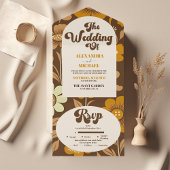Arch Modern Retro 70s Floral Wedding All In One Einladung