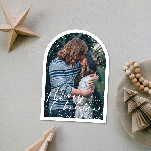 Arch Modern Snow Globe Merry Christmas Photo Card Einladung