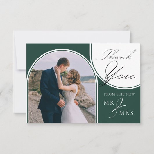 Arch Multi Foto Elegante Kalligrafie Emerald Green Dankeskarte (Vorderseite)