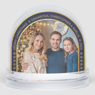 Arch Navy Blue Faux Gold Christmas Family Photo  Schneekugeln