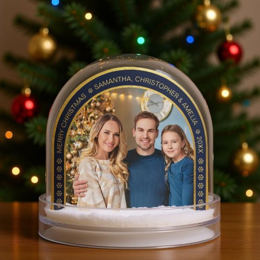 Arch Navy Blue Faux Gold Christmas Family Photo  Schneekugeln