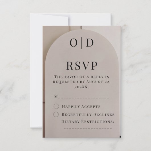 Arch Neutral Luxe Hochzeit RSVP Karte (Vorderseite)