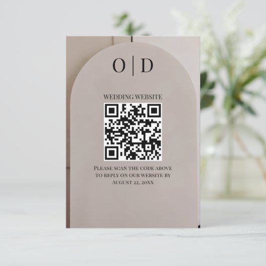 Arch Neutral Luxe Wedding QR Code Begleitkarte (Stehend Vorderseite)