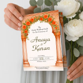 Arch of Orange Rose Indian Wedding Program Flyer