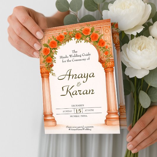 Arch of Orange Rose Indian Wedding Program Flyer