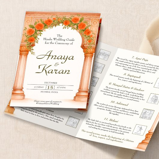 Arch of Orange Rose Indian Wedding Program Flyer