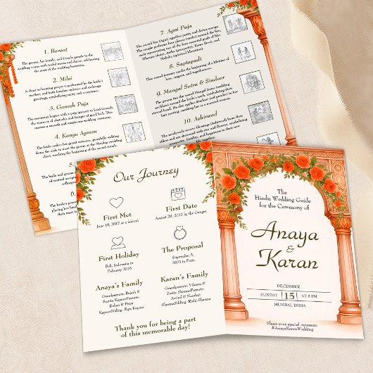 Arch of Orange Rose Indian Wedding Program Flyer