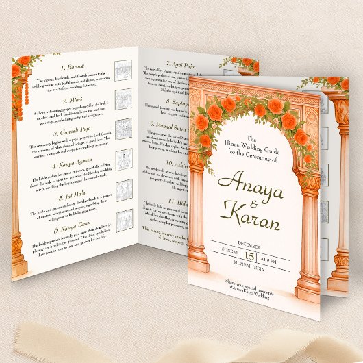 Arch of Orange Rose Indian Wedding Program Flyer