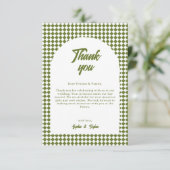 Arch Olive green Minimalist Retro Checker Wedding Dankeskarte (Stehend Vorderseite)