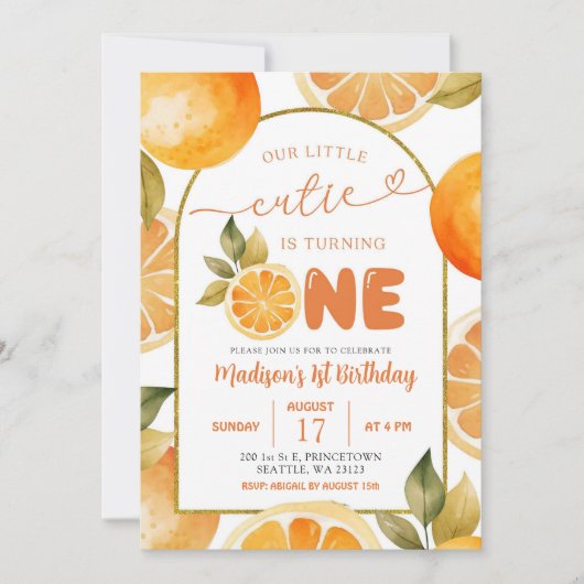 Arch Orangen Unsere kleine Süsse zum ersten Geburt Einladung (Vorderseite)