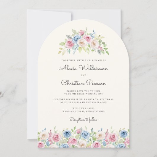 arch Pastel Floral Wreath Wedding Invitation Einladung (Vorderseite)